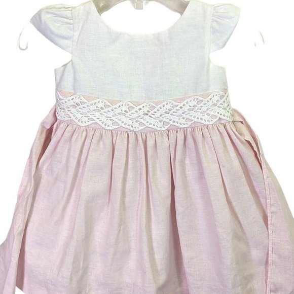 Edgehill Collection Dresses Edgehill Collection Dress Girl Size 6m Pink Linen Blend Lace Tie
